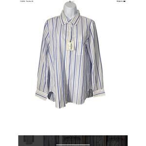 NWT UNTUCKit Women's Pinot Perse Wide Stripe Long Sleeve Button Up Shirt Size 10